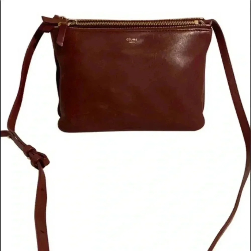 Celine trio calfskin leather crossbody handbag